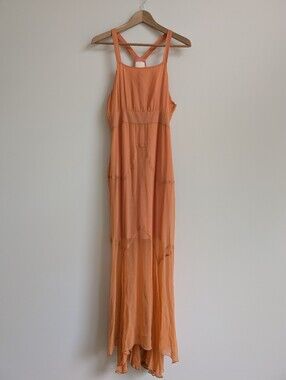 Line & Dot 100% Silk Medium Orange Mermaid Maxi Dress Racerback